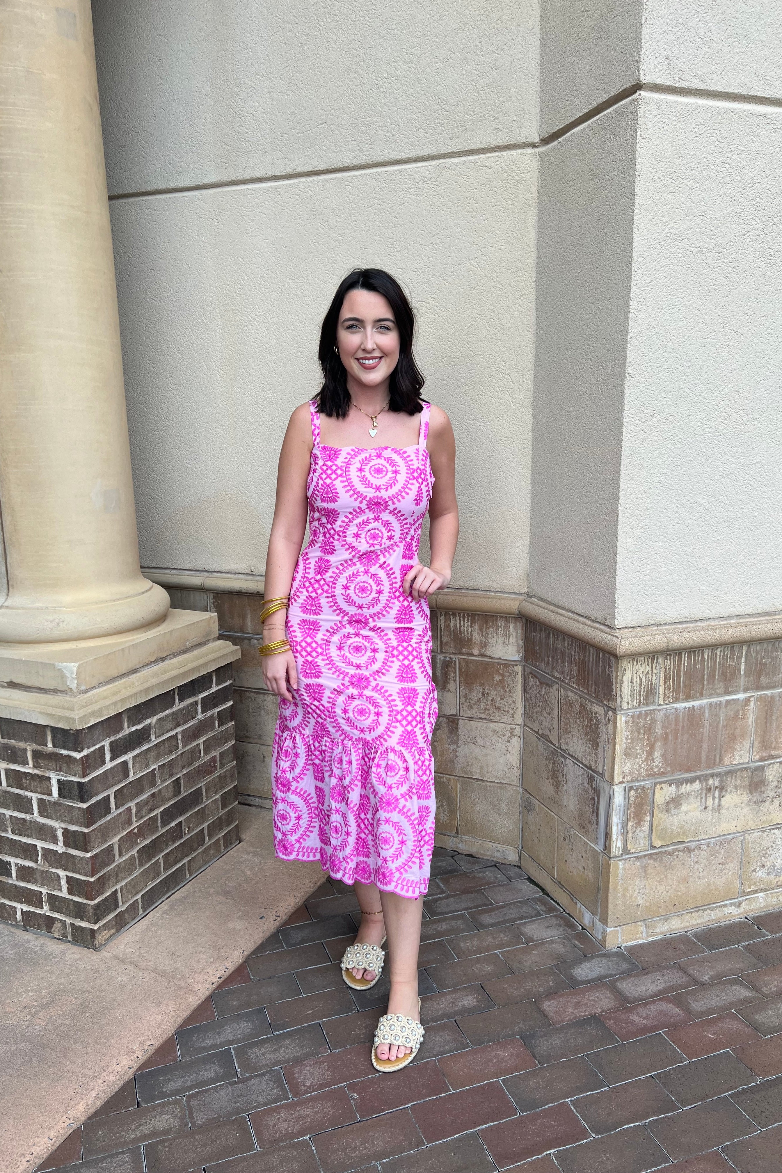 Raelynn Lace Up Tie Back Embroidery Dress - Lilac / Magenta