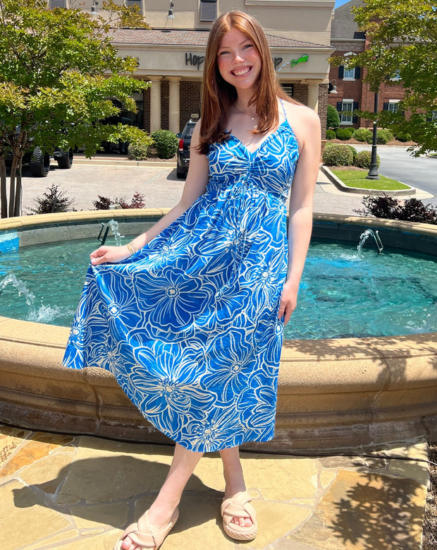 Luanne Floral Midi Dress "Sea Blue"