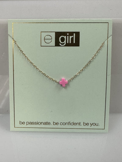 egirl 14" Necklace Gold - Signature Cross Small Bright Pink