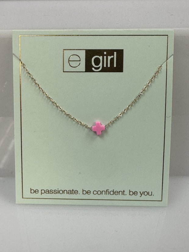 egirl 14" Necklace Gold - Signature Cross Small Bright Pink