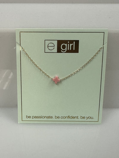 egirl 14" Necklace Gold - Signature Cross Small Pink