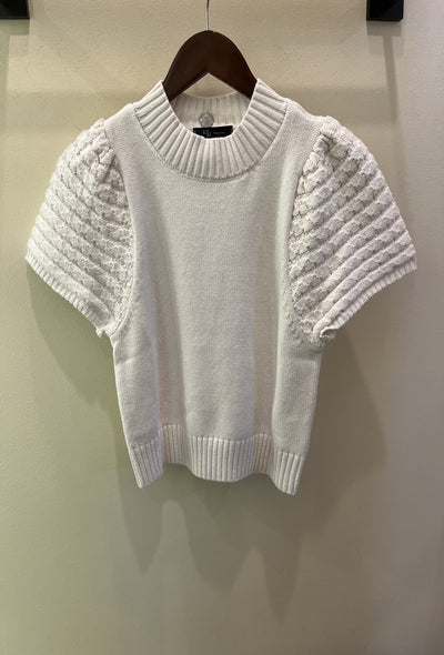 Mock Neck Knit Sleeve Sweater - White