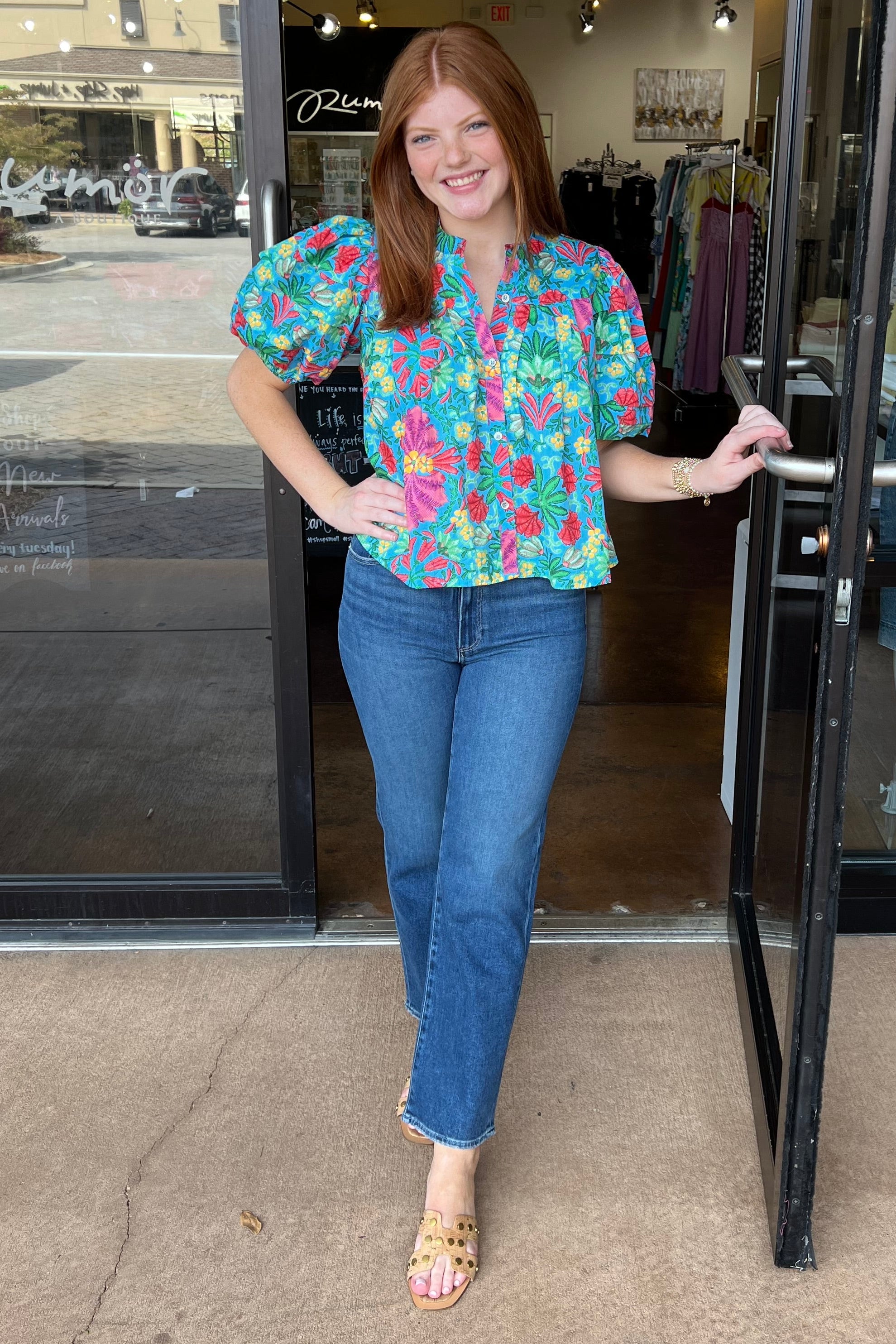 Tropical Pleat Short Sleeve Top - Multi – Rumor Boutique