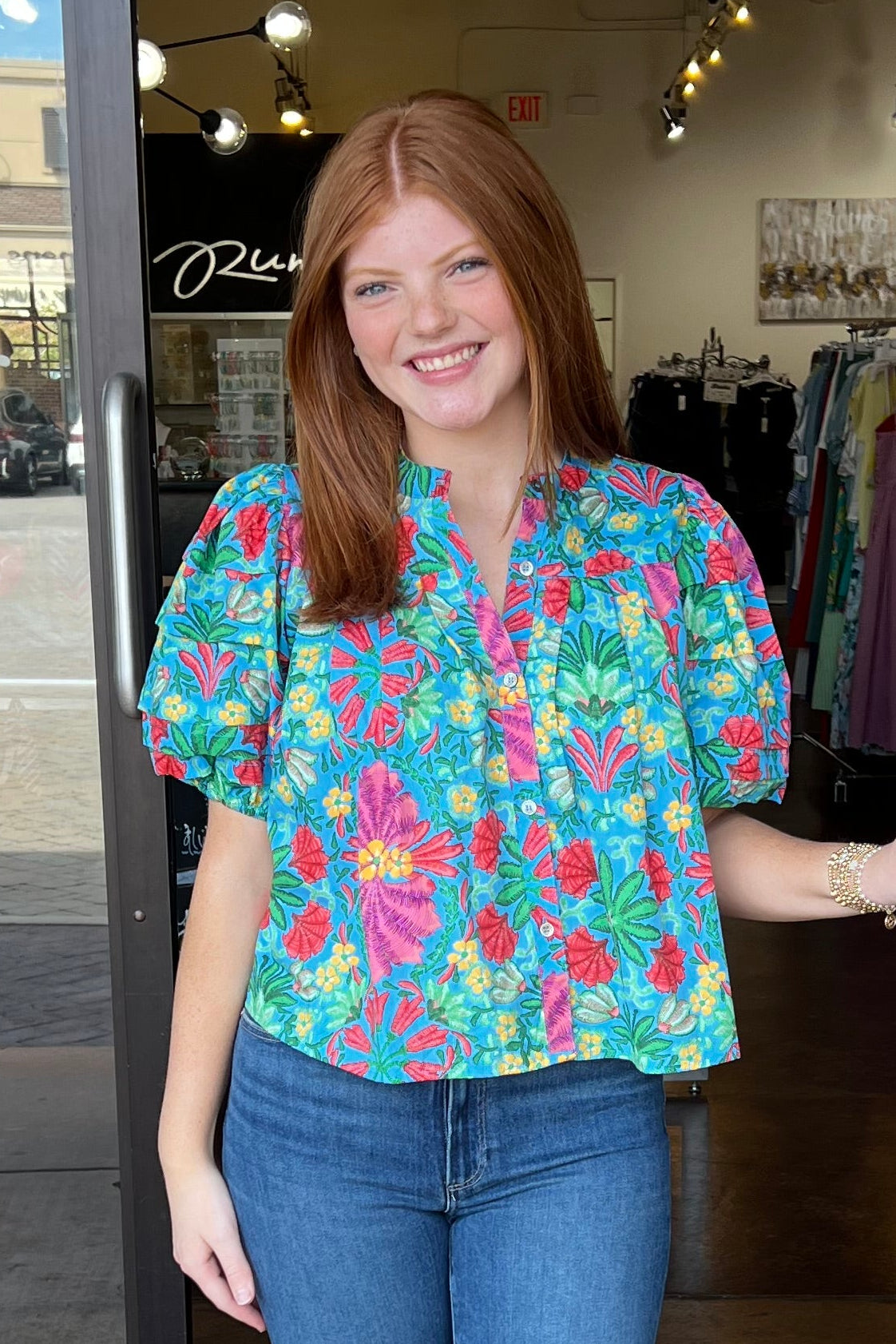 Tropical Pleat Short Sleeve Top - Multi – Rumor Boutique