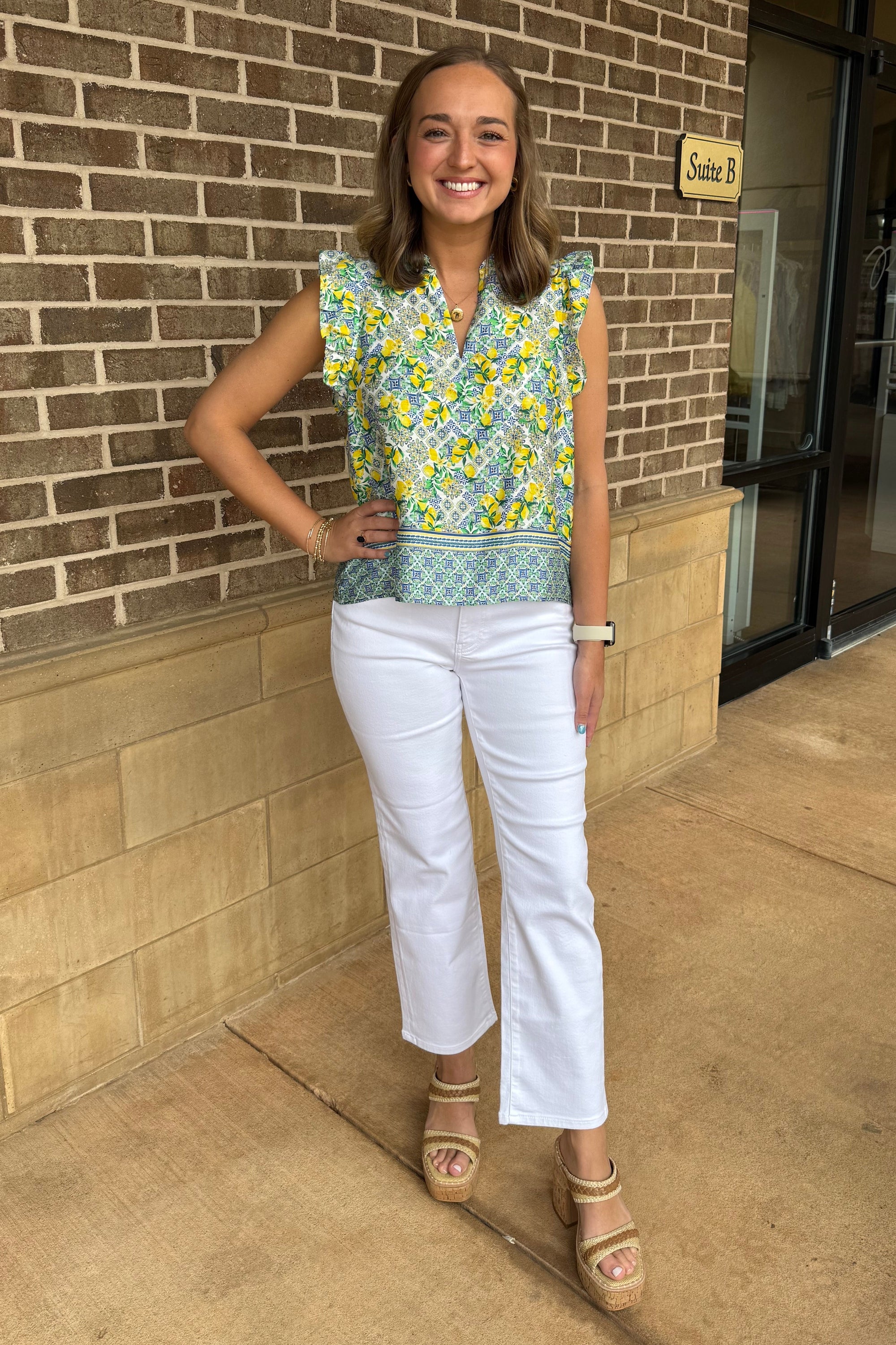 Puja Ruffle Sleeve Top - Lemon Capri