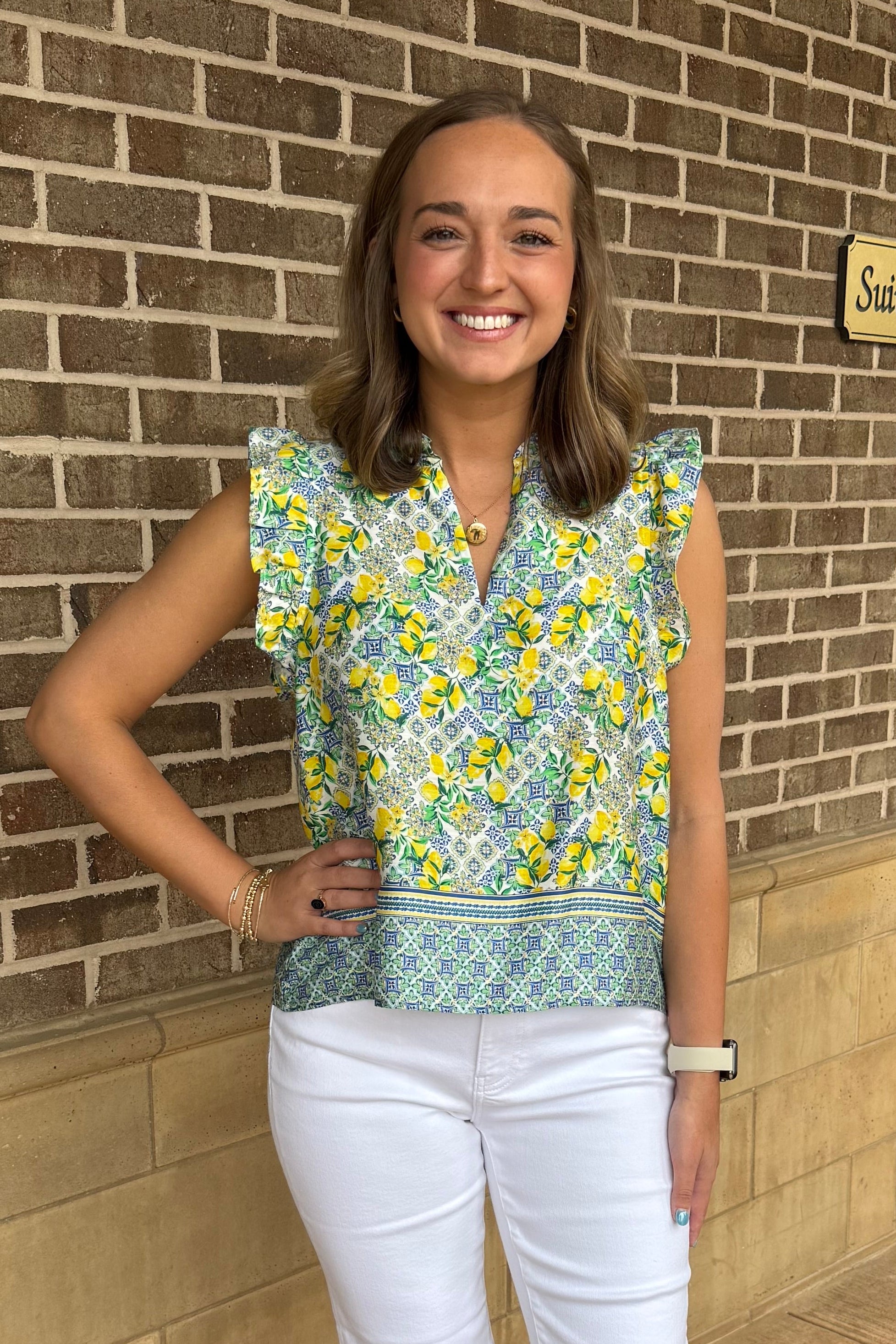Puja Ruffle Sleeve Top - Lemon Capri