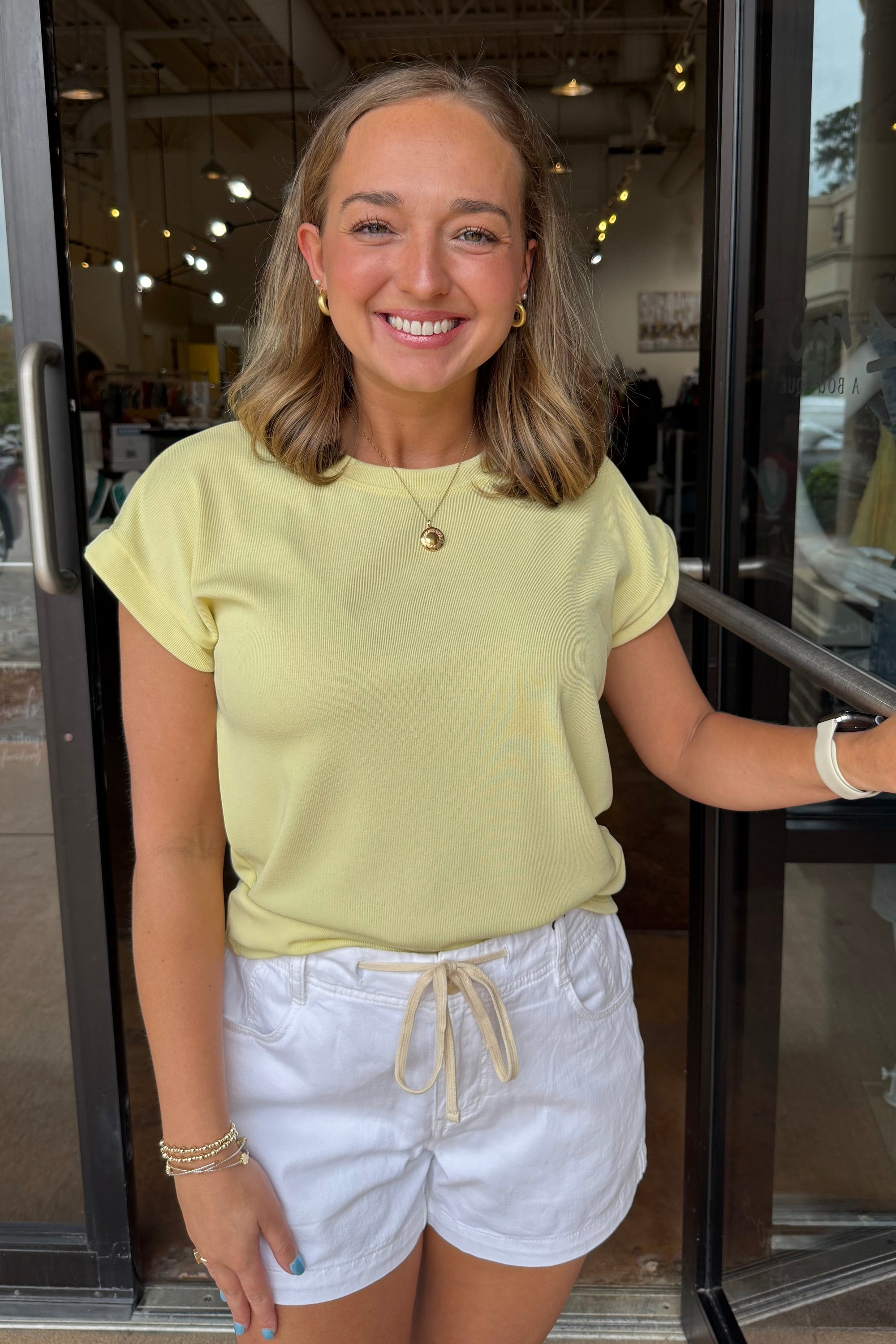 Short Sleeve Ribbed Top - Yellow