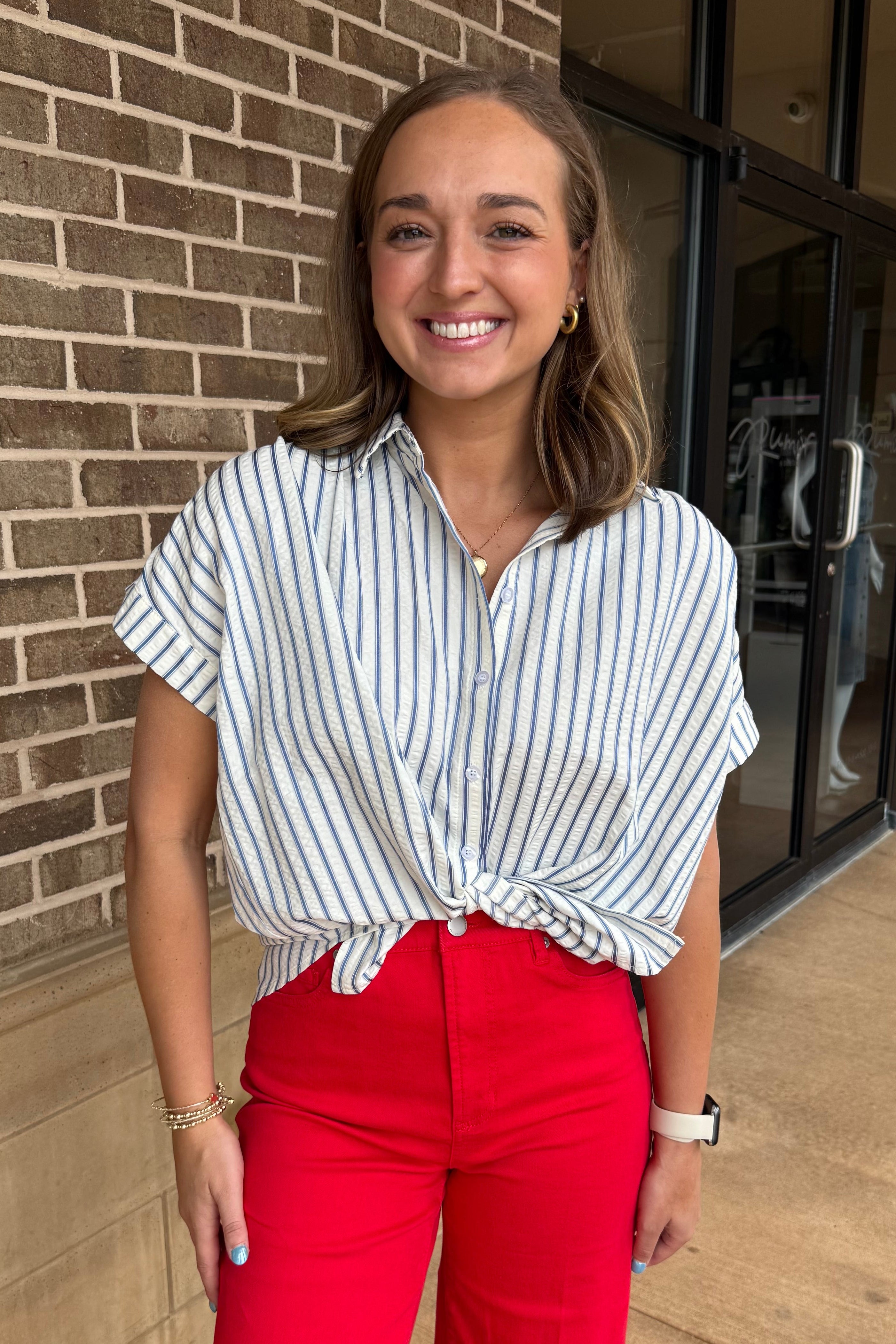 Poolside Lounge Shirt - Blue Stripe – Rumor Boutique