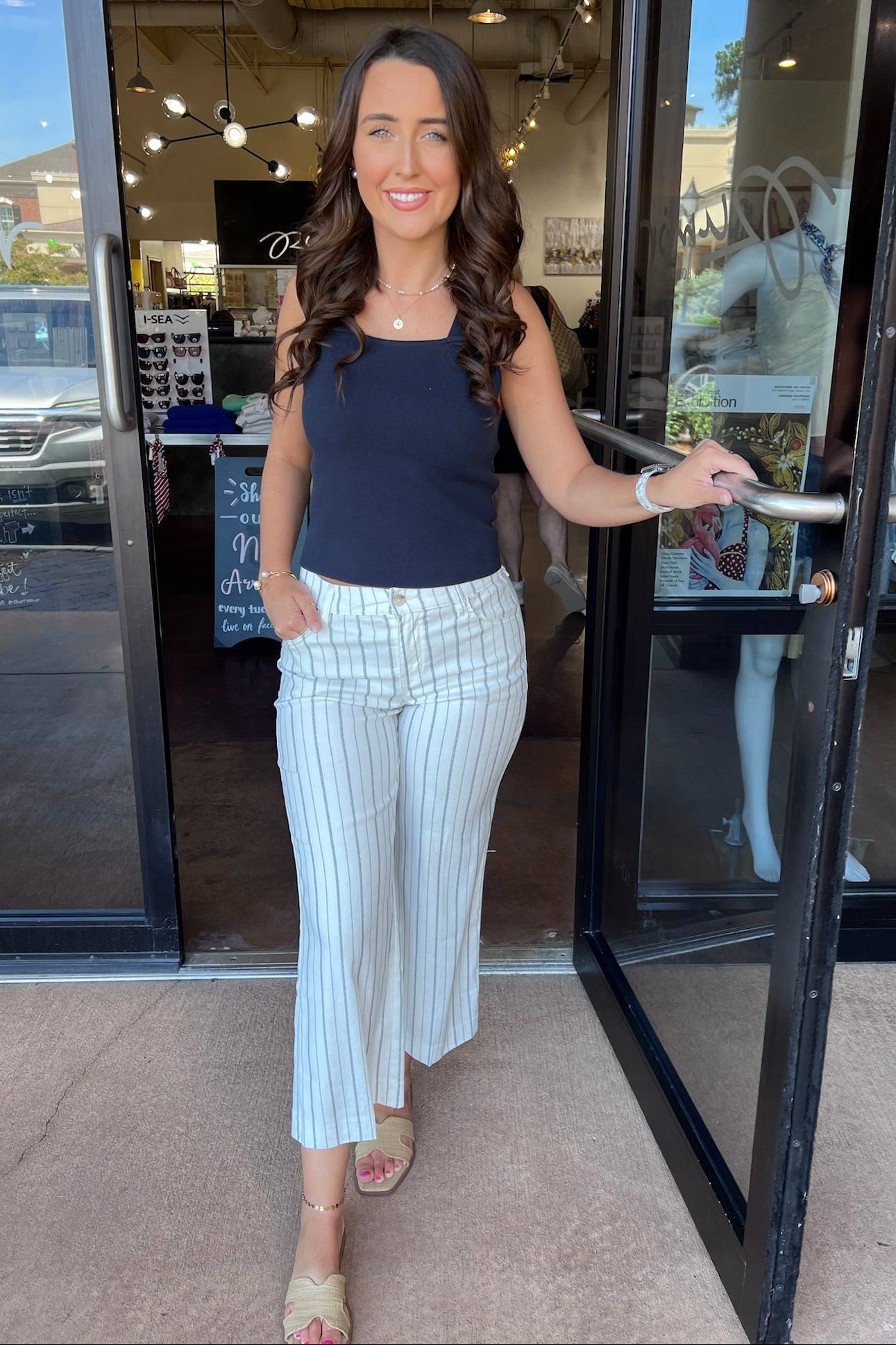Annabelle Crop Wide Leg - Savoy Navy Stripe