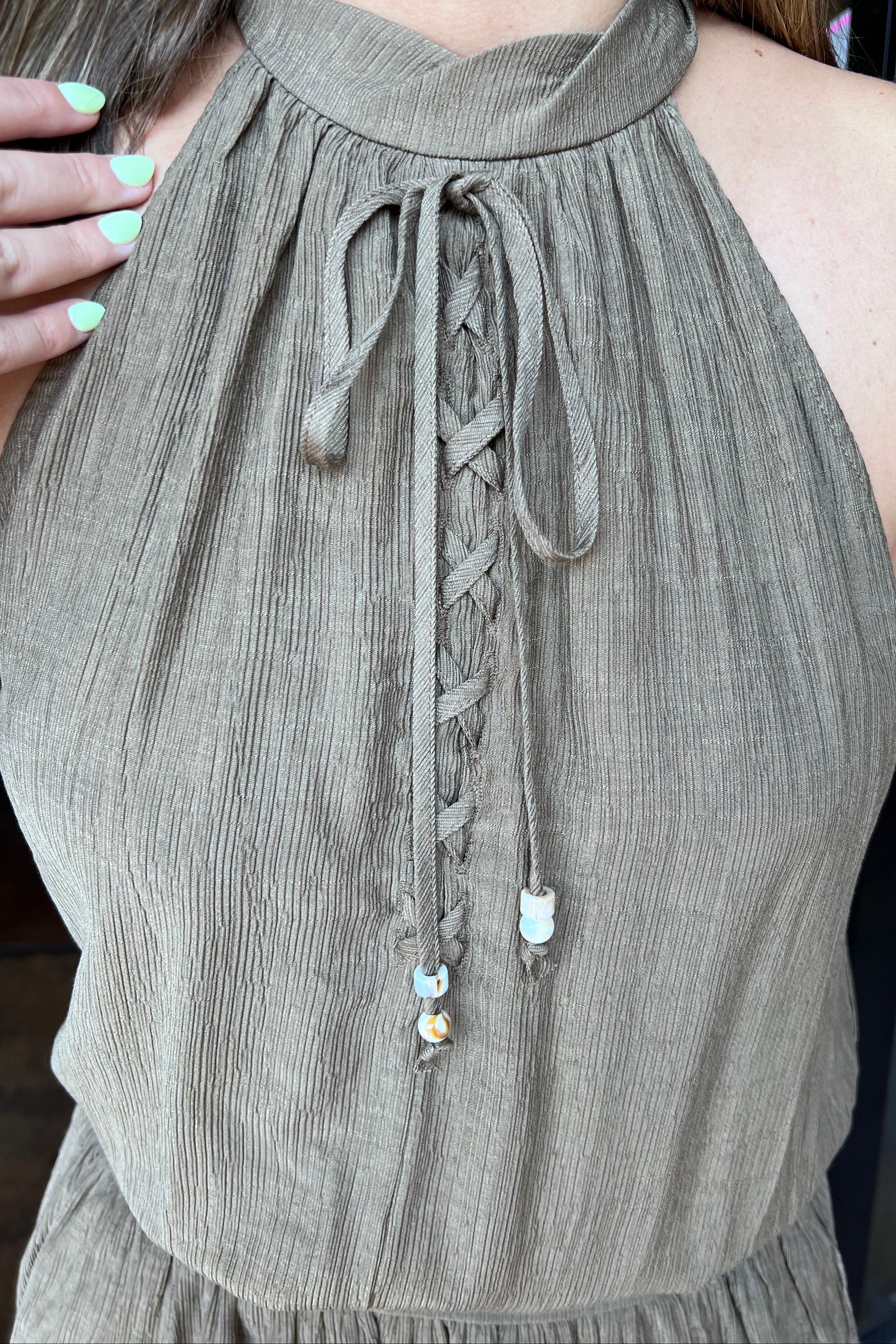 Front Lace Up Halter Dress - Mocha