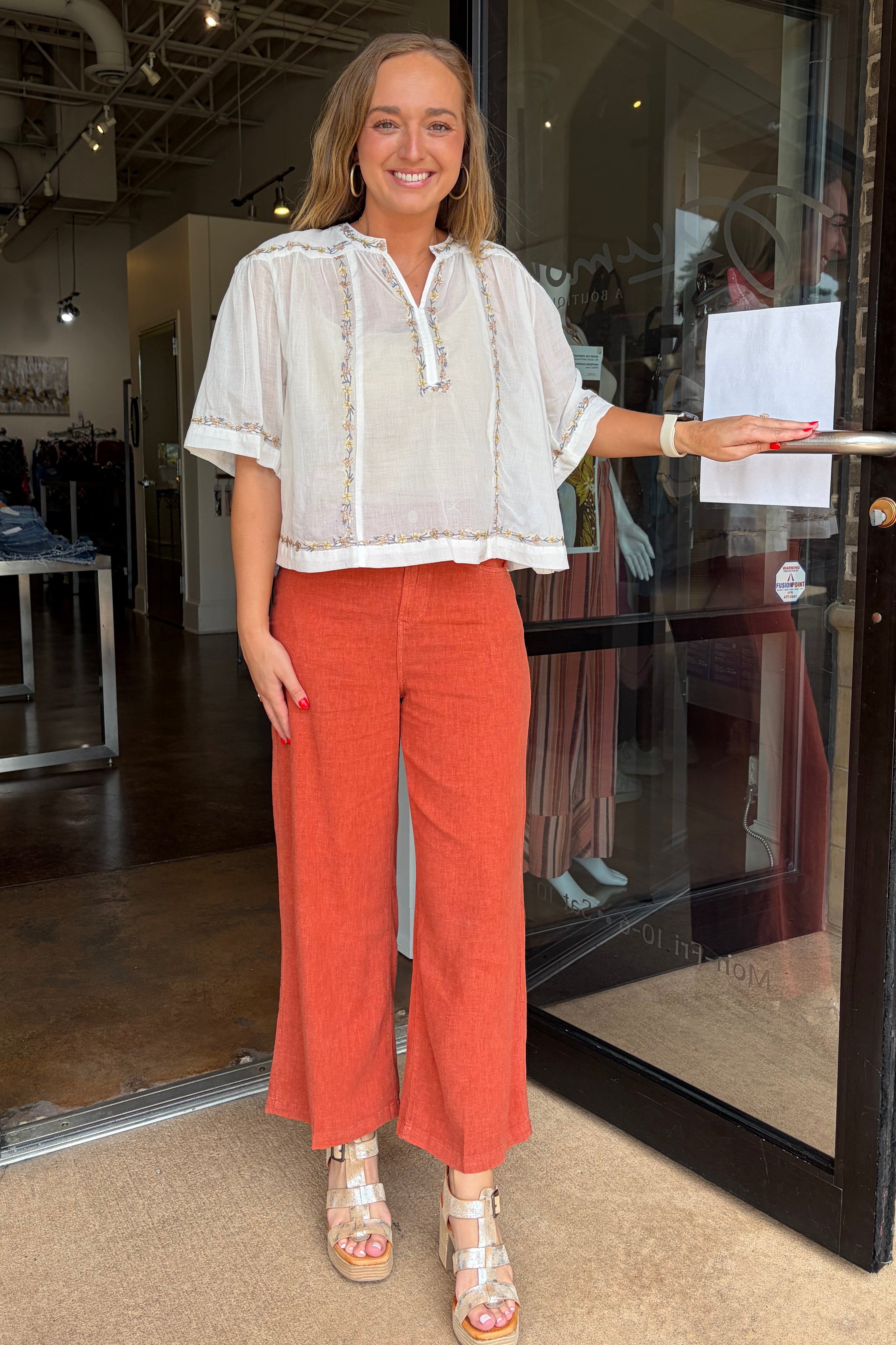 Audrey Wide Leg Crop Linen Pant - Burnt Brick – Rumor Boutique
