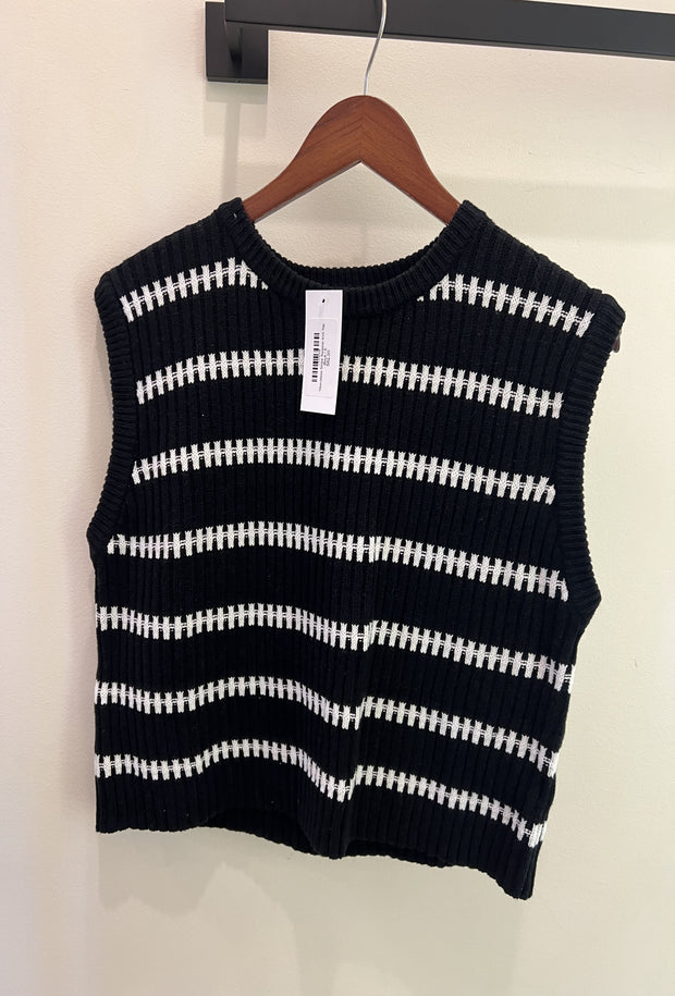 Sleeveless Stripe Sweater Knit Top - Black