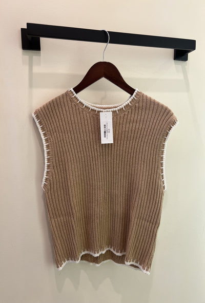 Sleeveless Sweater Top Contrast Trim