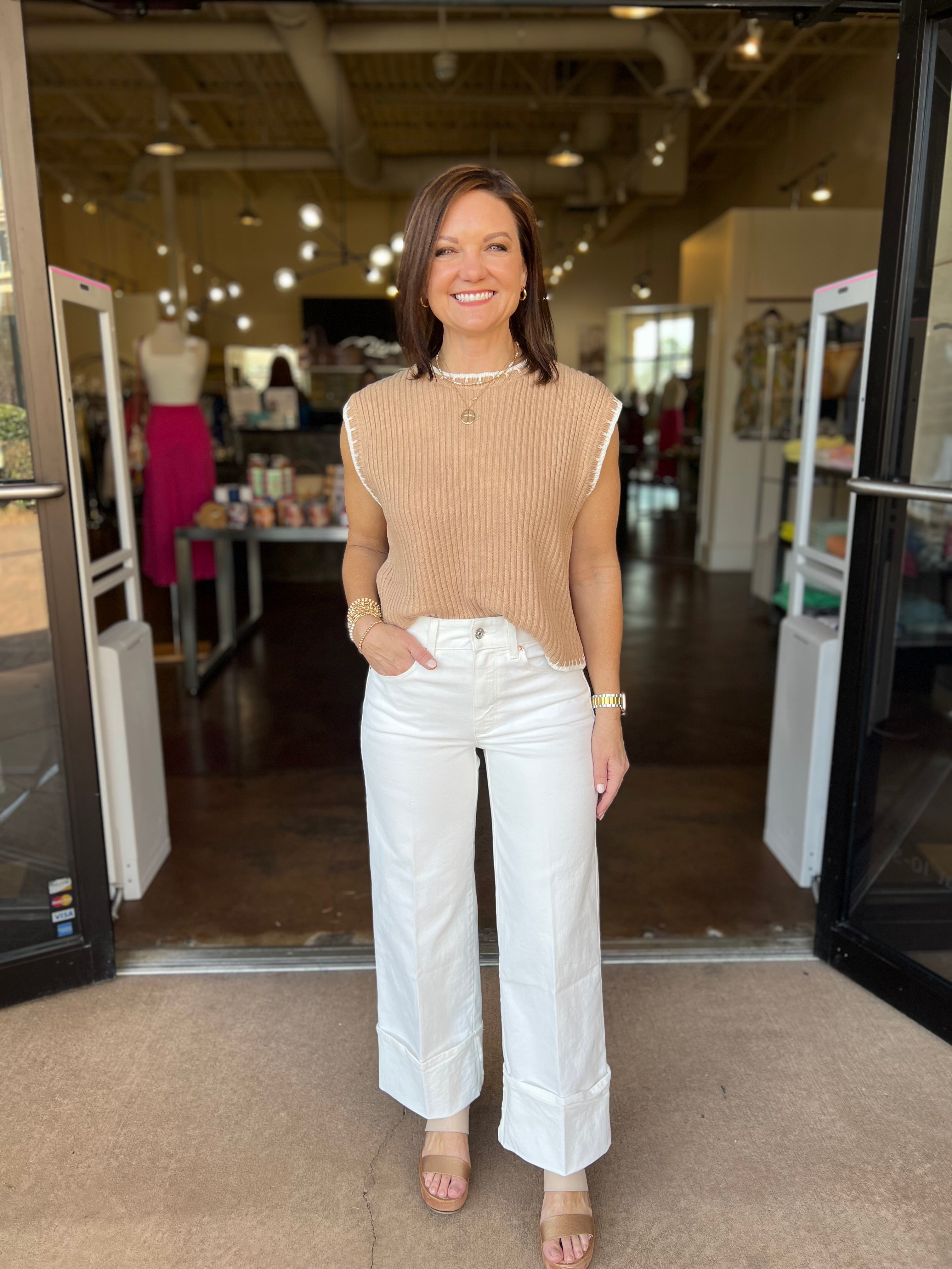 Sleeveless Sweater Top Contrast Trim