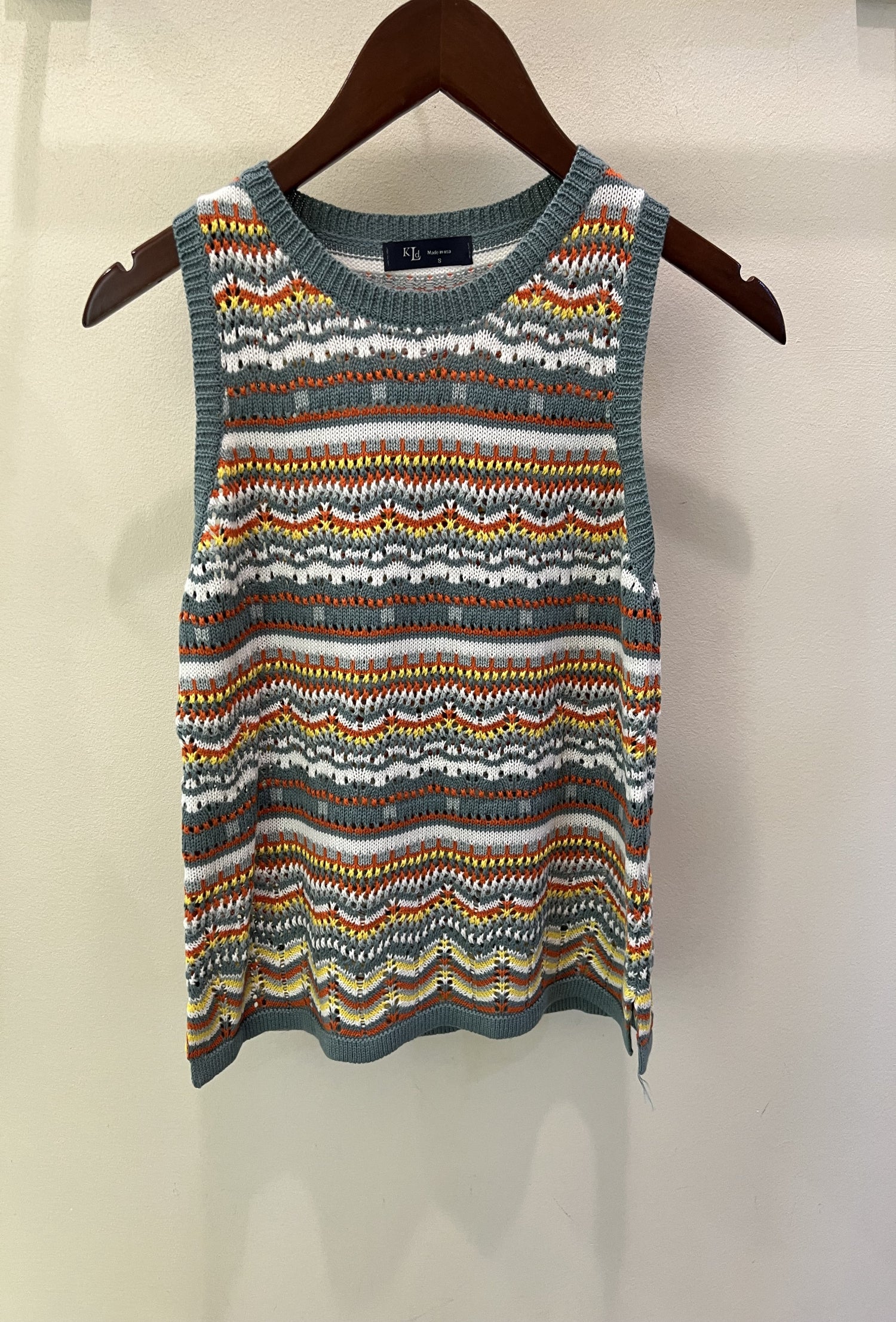 Sleeveless Multi Color Knit Top - Green