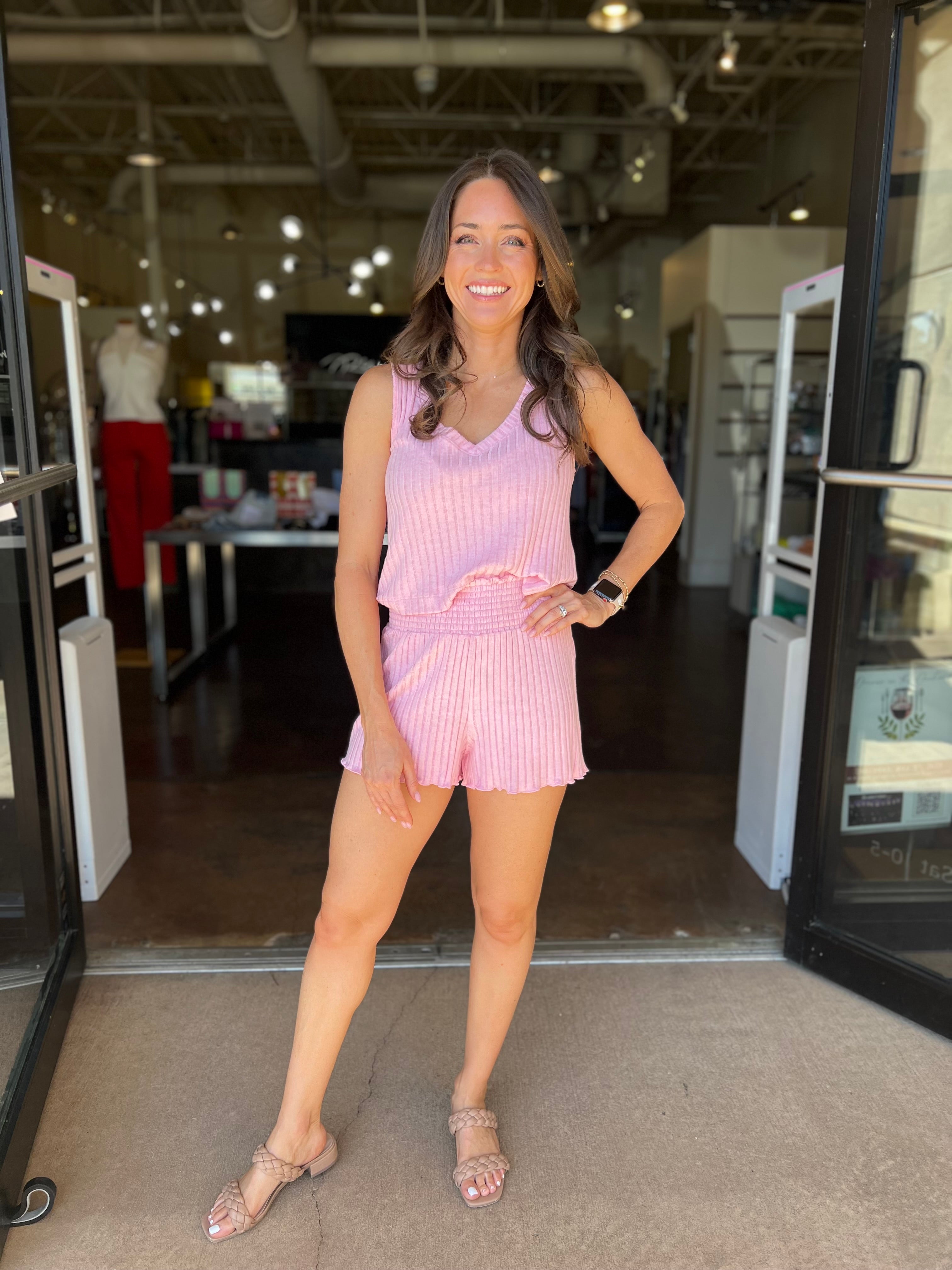 Dawn Smocked Rib Short - Passion Fruit