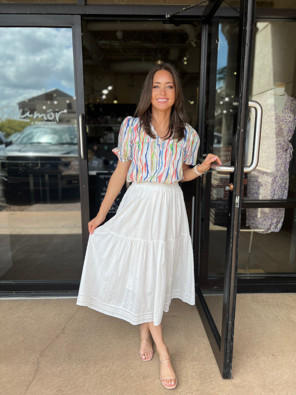 Swiss Dot Midi Skirt - White