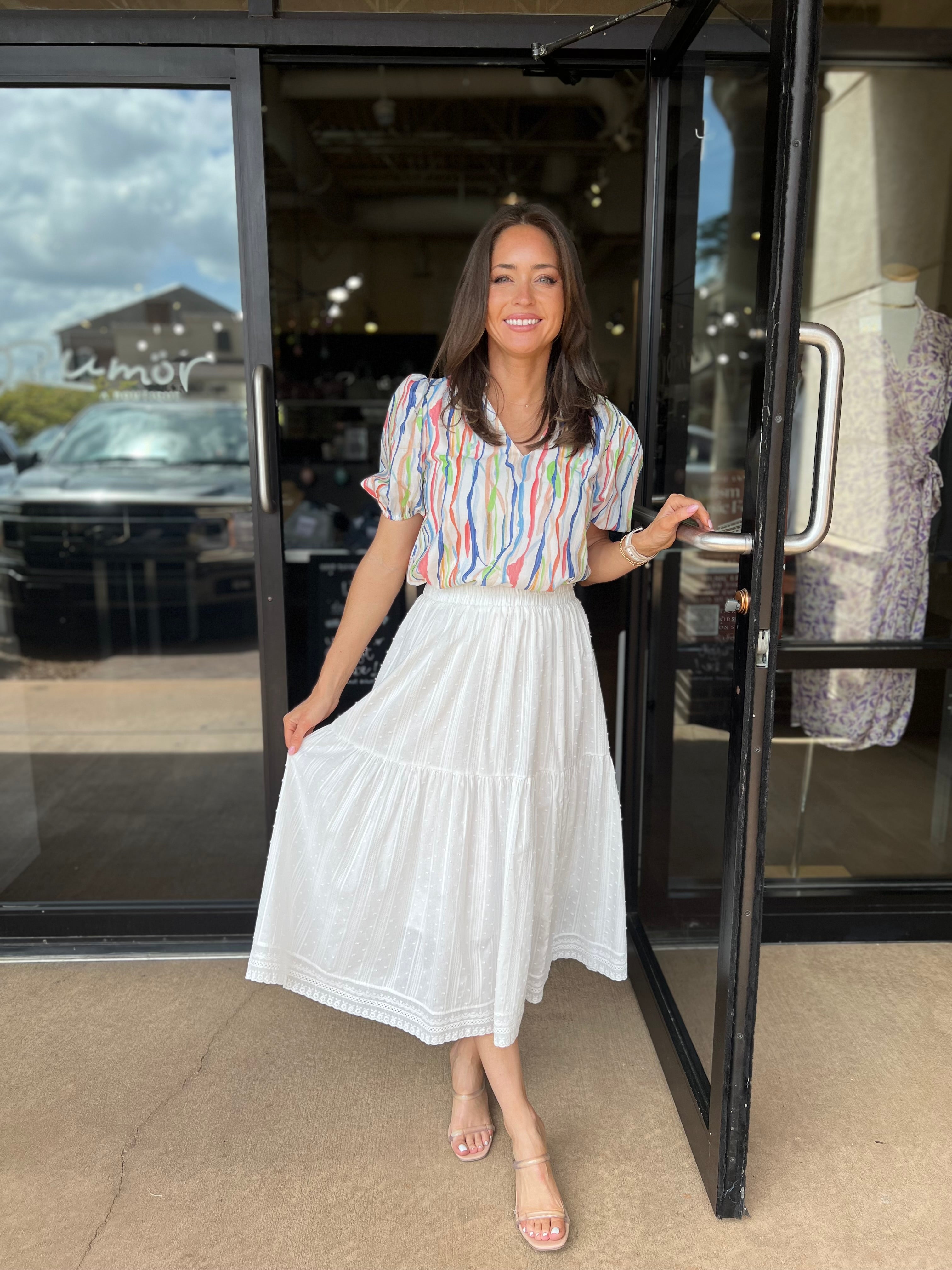 Swiss Dot Midi Skirt - White