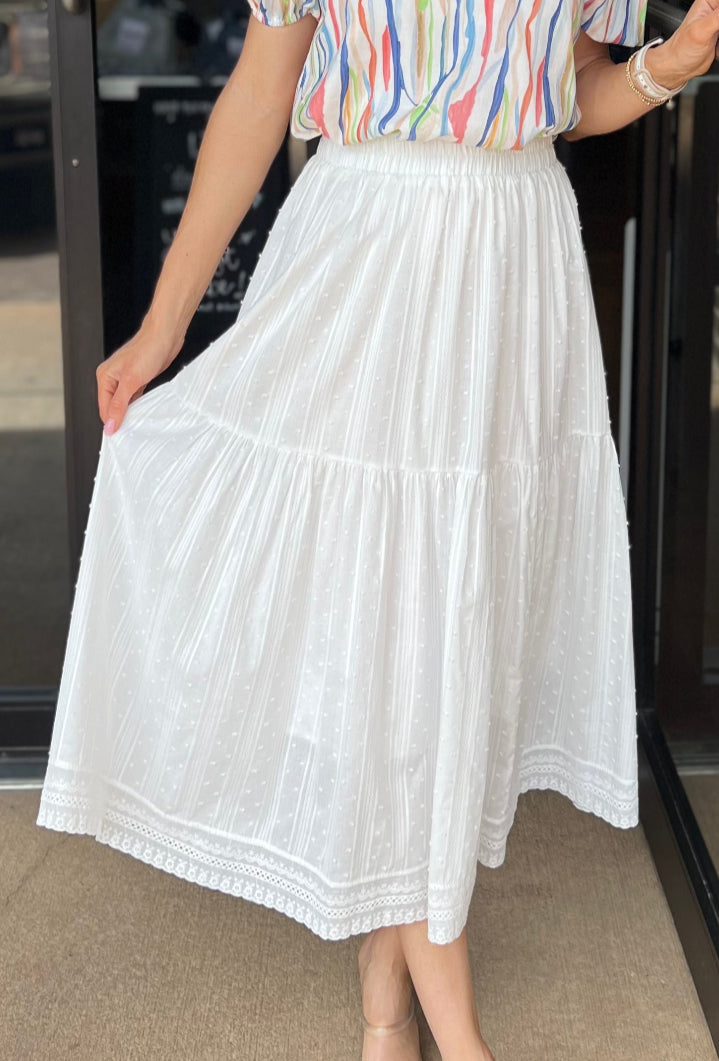 Swiss Dot Midi Skirt - White