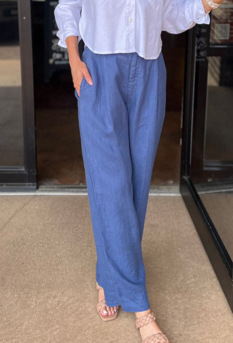 Pleated Wide Leg Ankle Pant - Antique Indigo