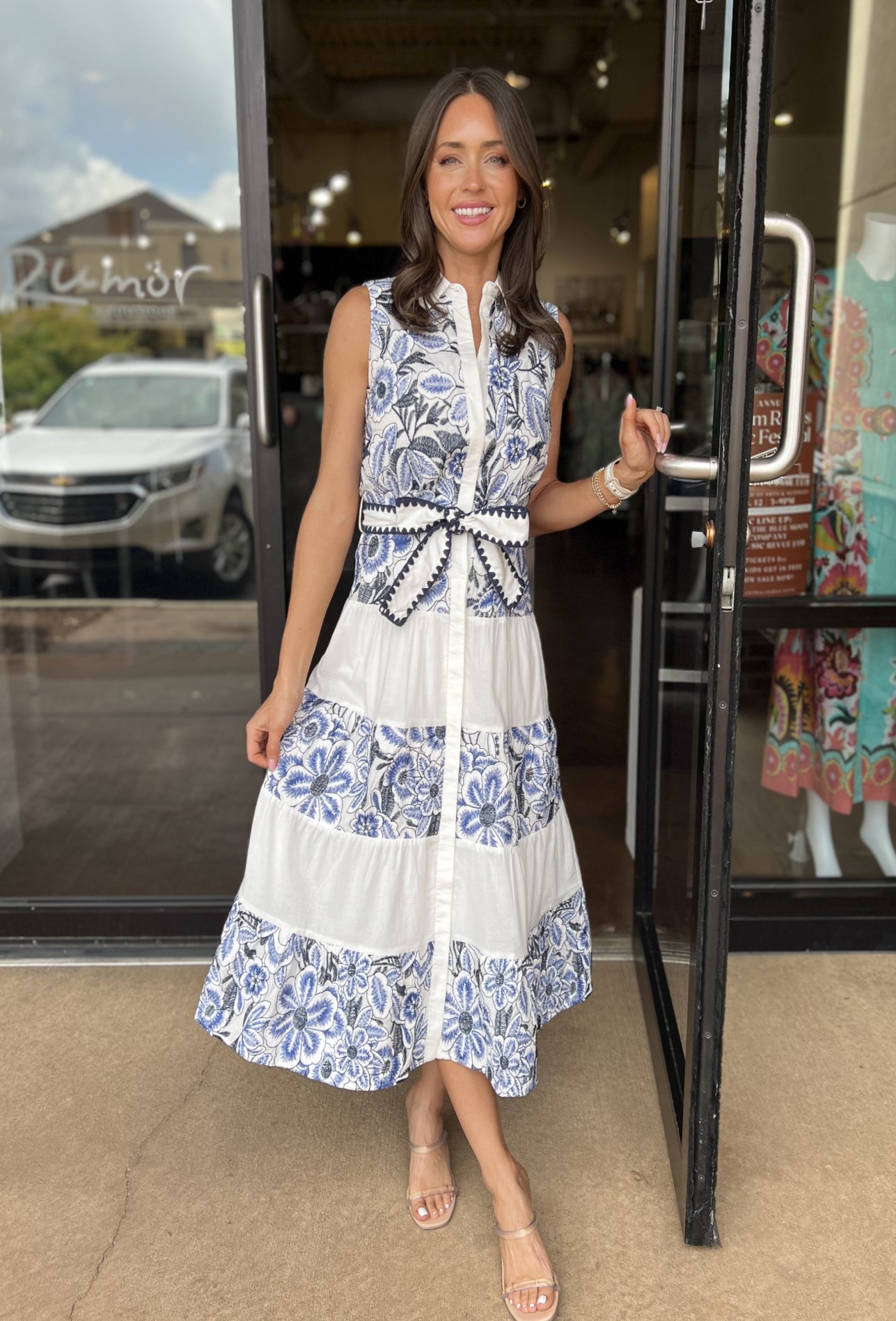 Ethena Sleeveless Shirt Midi Dress - Blue
