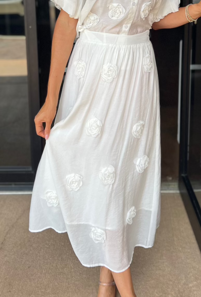 Poplin Woven Midi Skirt - White