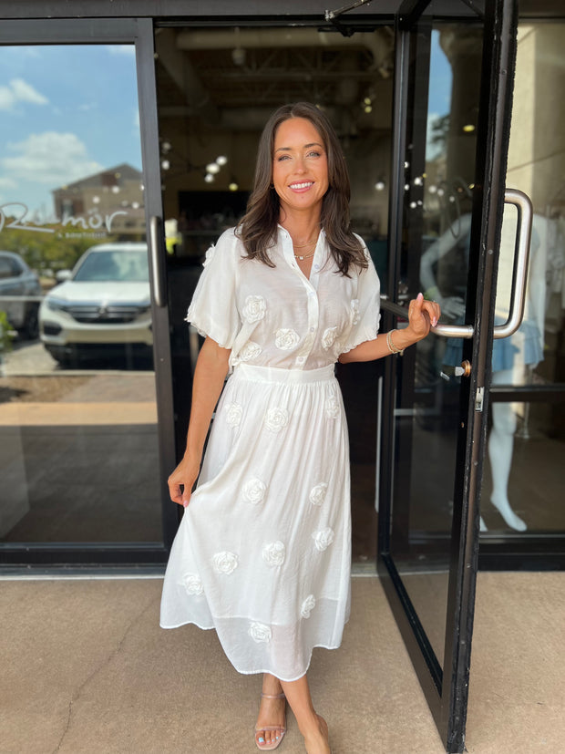 Poplin Woven Midi Skirt - White
