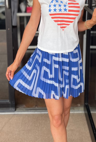 Pleated Mini Skirt - Coastal Print