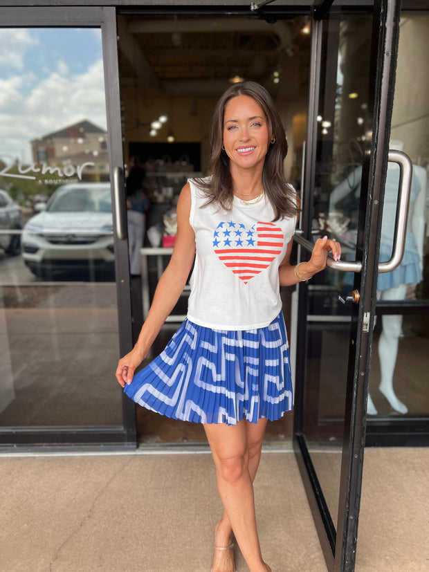 Pleated Mini Skirt - Coastal Print