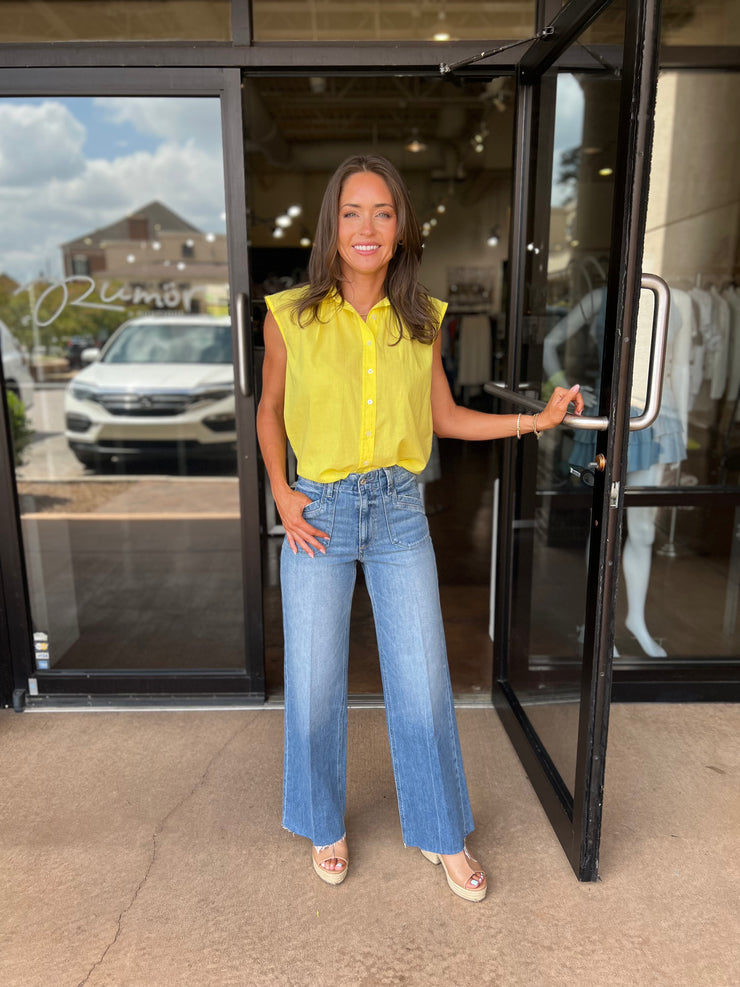 Short Sleeve Button Down - Lemon