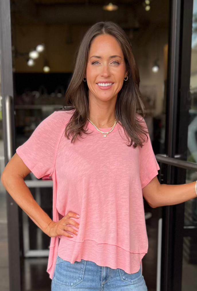 Lina Textured Tee - Peony Pink
