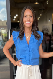 Ellie Ruffle Sleeve Top - Azure Blue