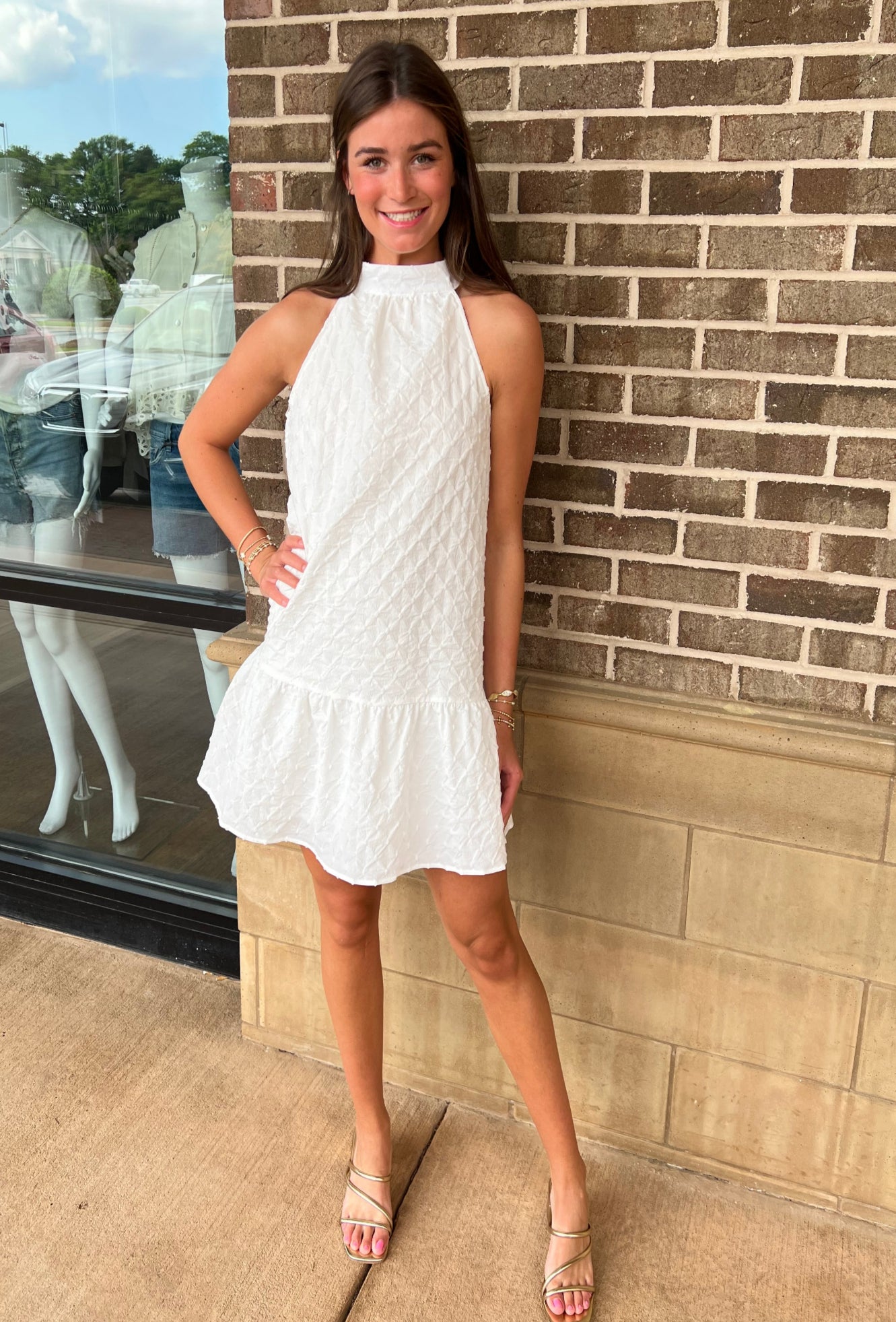 Sleeveless Bow Mini Dress - White