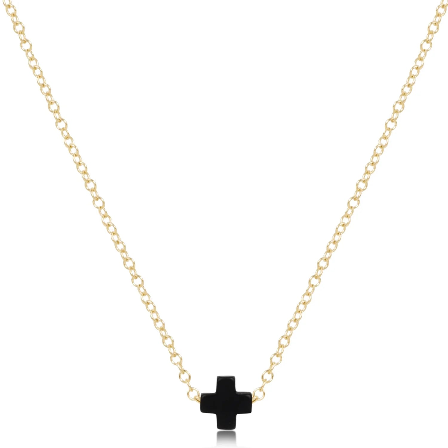 16" Necklace Gold - Signature Cross Small Onyx