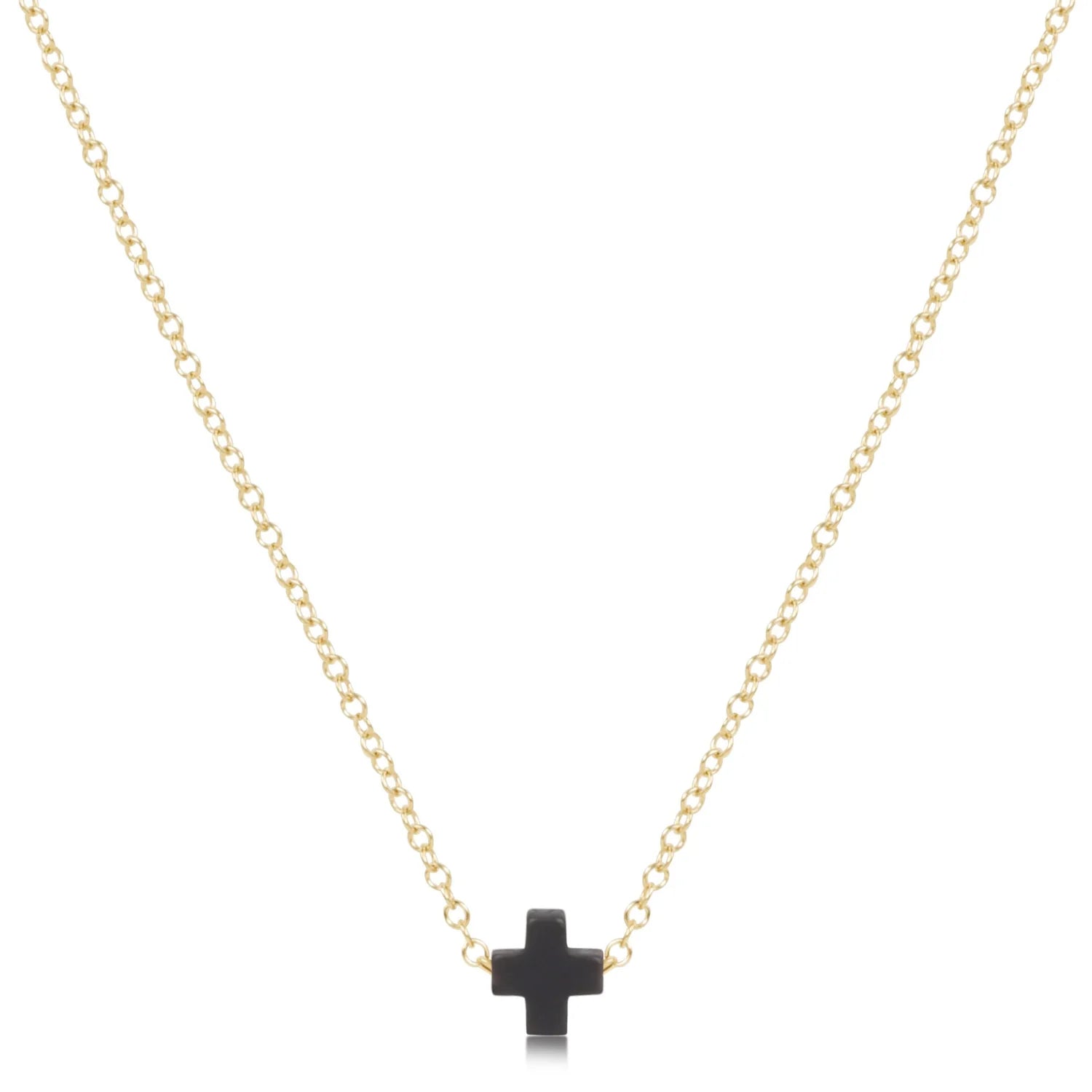 16" Necklace Gold - Signature Cross Small Charcoal
