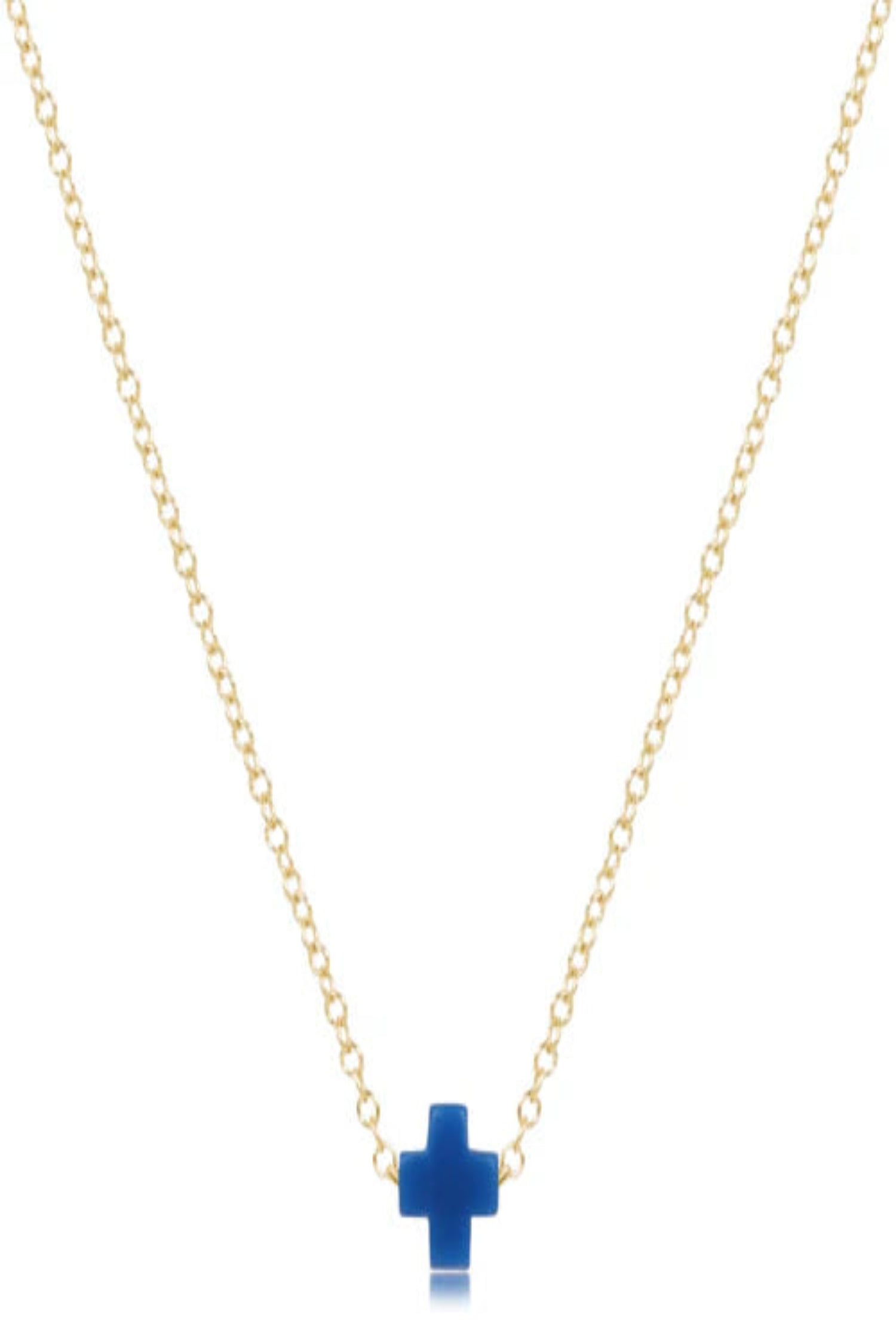 16" Necklace Gold - Signature Cross Small Cobalt