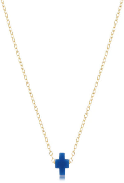 16" Necklace Gold - Signature Cross Small Cobalt