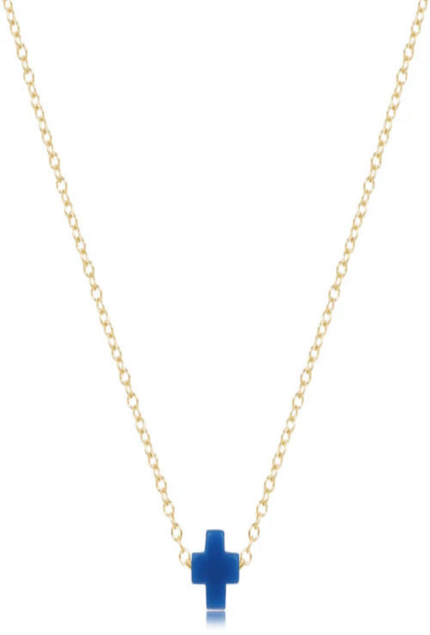 16" Necklace Gold - Signature Cross Small Cobalt