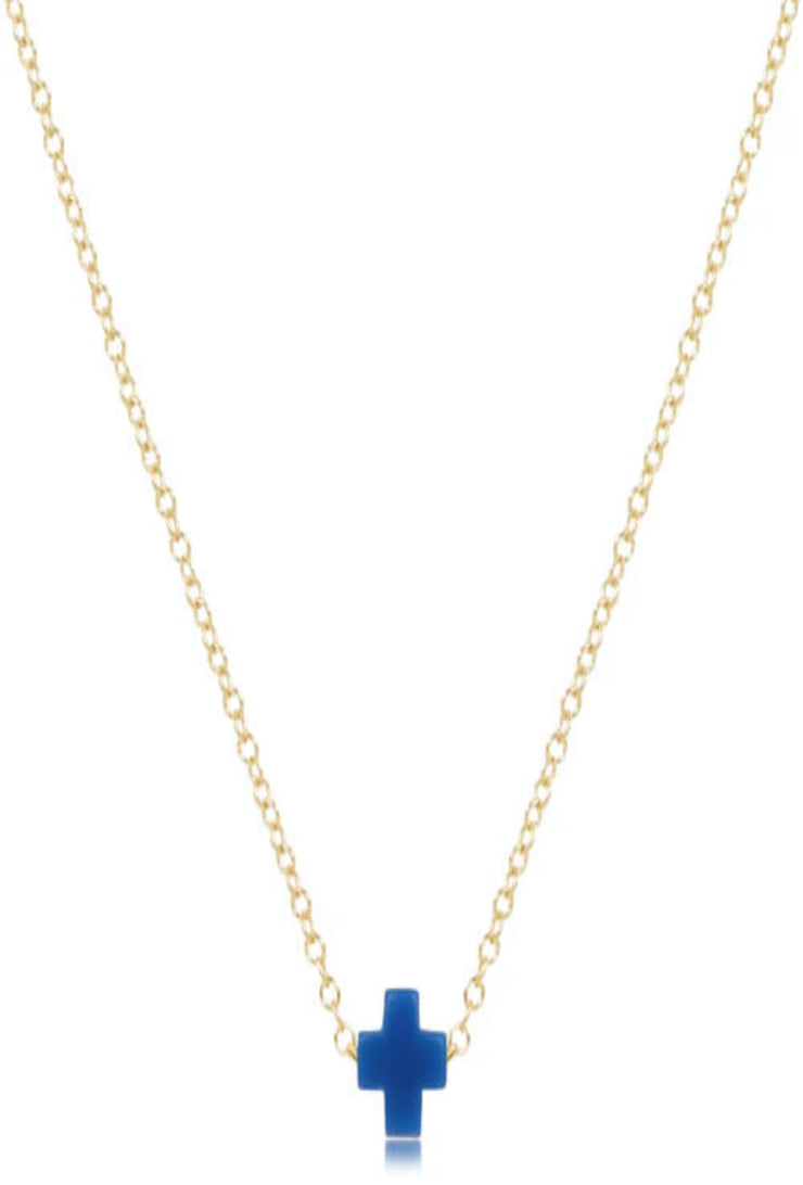 16" Necklace Gold - Signature Cross Small Cobalt