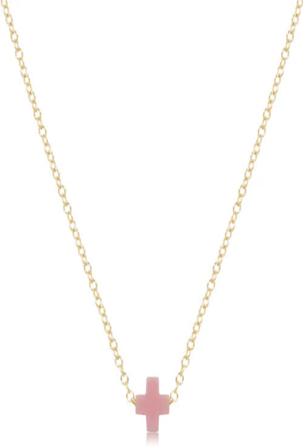 16" Necklace Gold - Signature Cross Small Pink