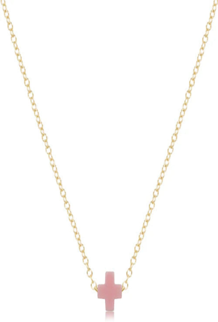 16" Necklace Gold - Signature Cross Small Pink