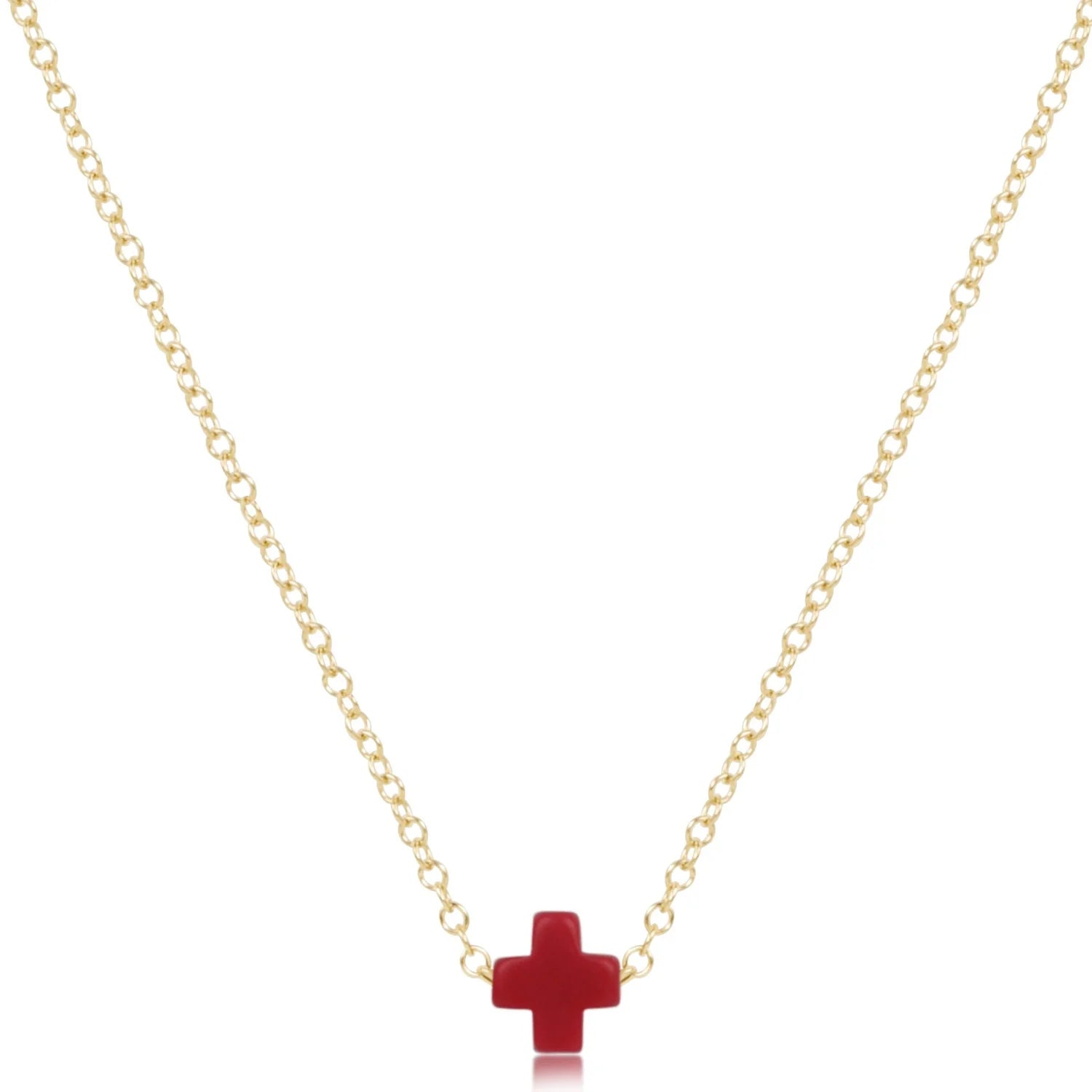16" Necklace Gold - Signature Cross Small Red