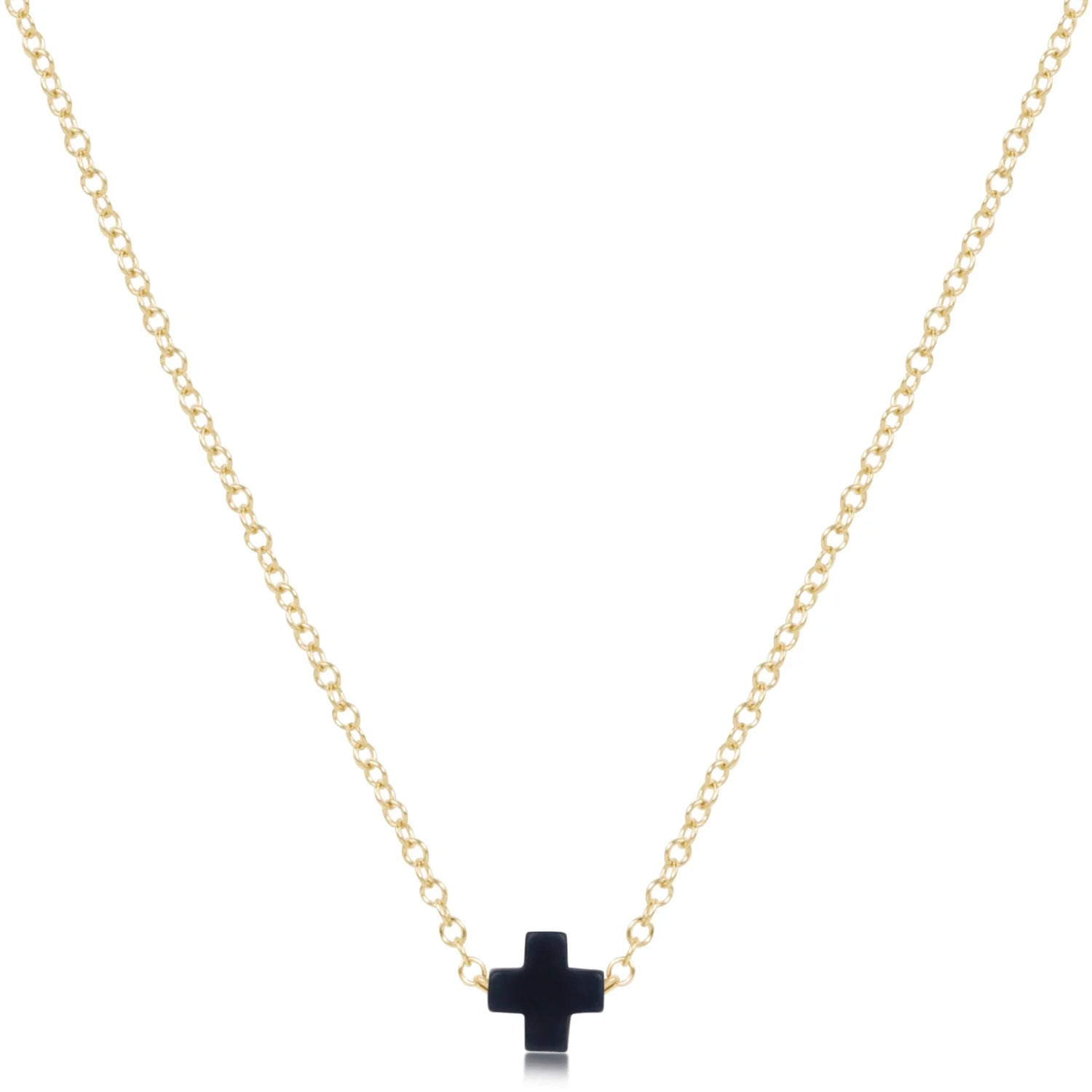 16" Necklace Gold - Signature Cross Small Navy