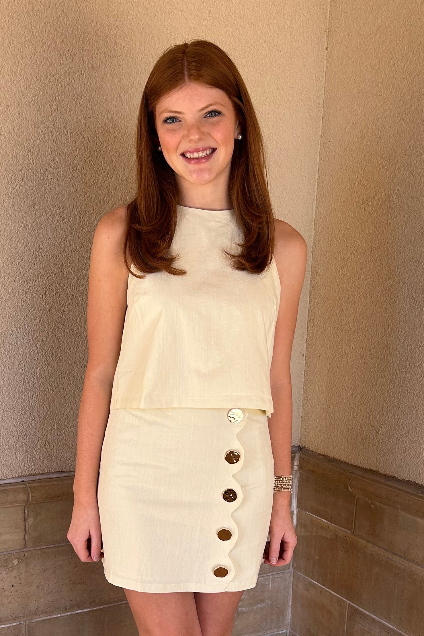 Mod Buttoned Top - Pastel Yellow