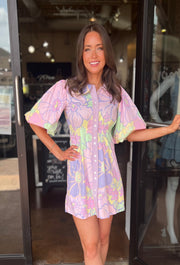 Pastel Floral Poplin Shirt Dress - Lavender