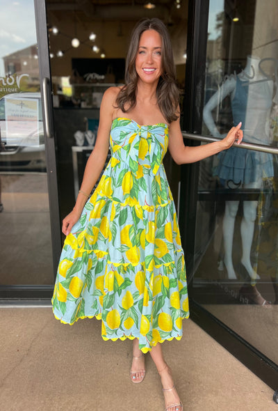 Elena Strapless Midi Dress - Limoncello