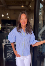 Stripe Ric-Rac Poplin Top - Blue