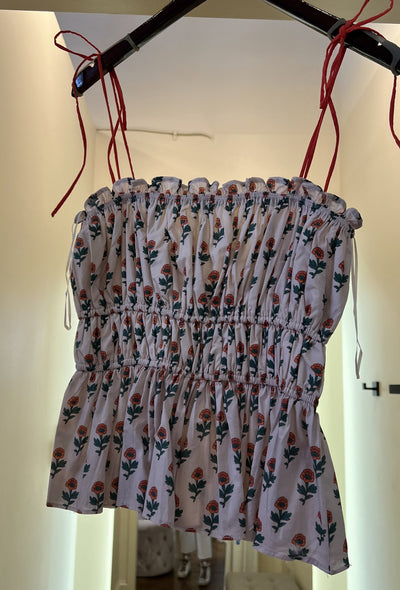 Printed Top W/Ties - Eggshell