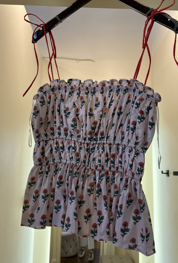 Printed Top W/Ties - Eggshell