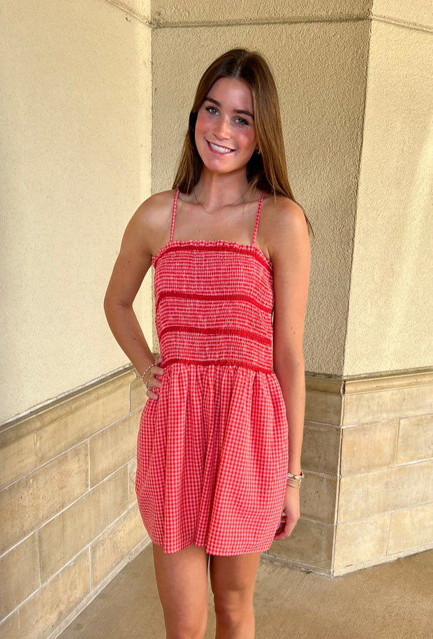Gingham Romper - Pink